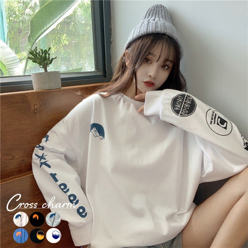 【2990円→2580円】ロンT トップス 長袖 Tシャツ 袖プリント オーバーサイズ 韓国ファッション メンズ レディース ユニセックス 大人 おしゃれ 人気 かわいい 秋冬 ロゴ カットソー ゆったり ルームウェア ロングTシャツ 中国 クリスマス