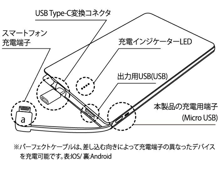 モバイル バッテリー パーフェクトパック10000 ポータブル 充電器 大容量 10000mAh iPhone iPad Android スマホ 全機種対応 Lightning microUSB USB-C 端子 搭載 PSE 買い回り 買いまわり