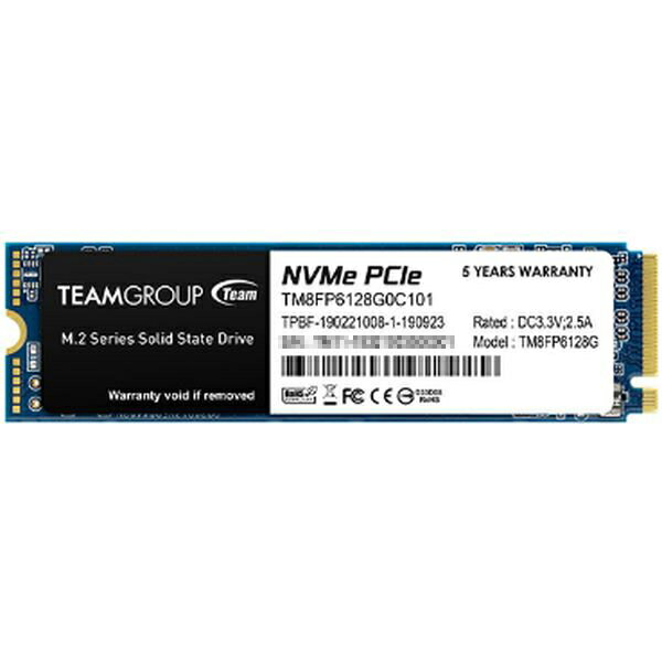 【 5月ずっとお得 ポイント2倍 】 Team SSD 128GB 2280 M.2 PCIe 3.0 x4 with NVMe 1.3 M key 内蔵 型 MP33 シリーズ 3D NAND 機能 75 TBW 読込 1500MB/s 書込 500MB/s チーム TM8FP6128G0C101