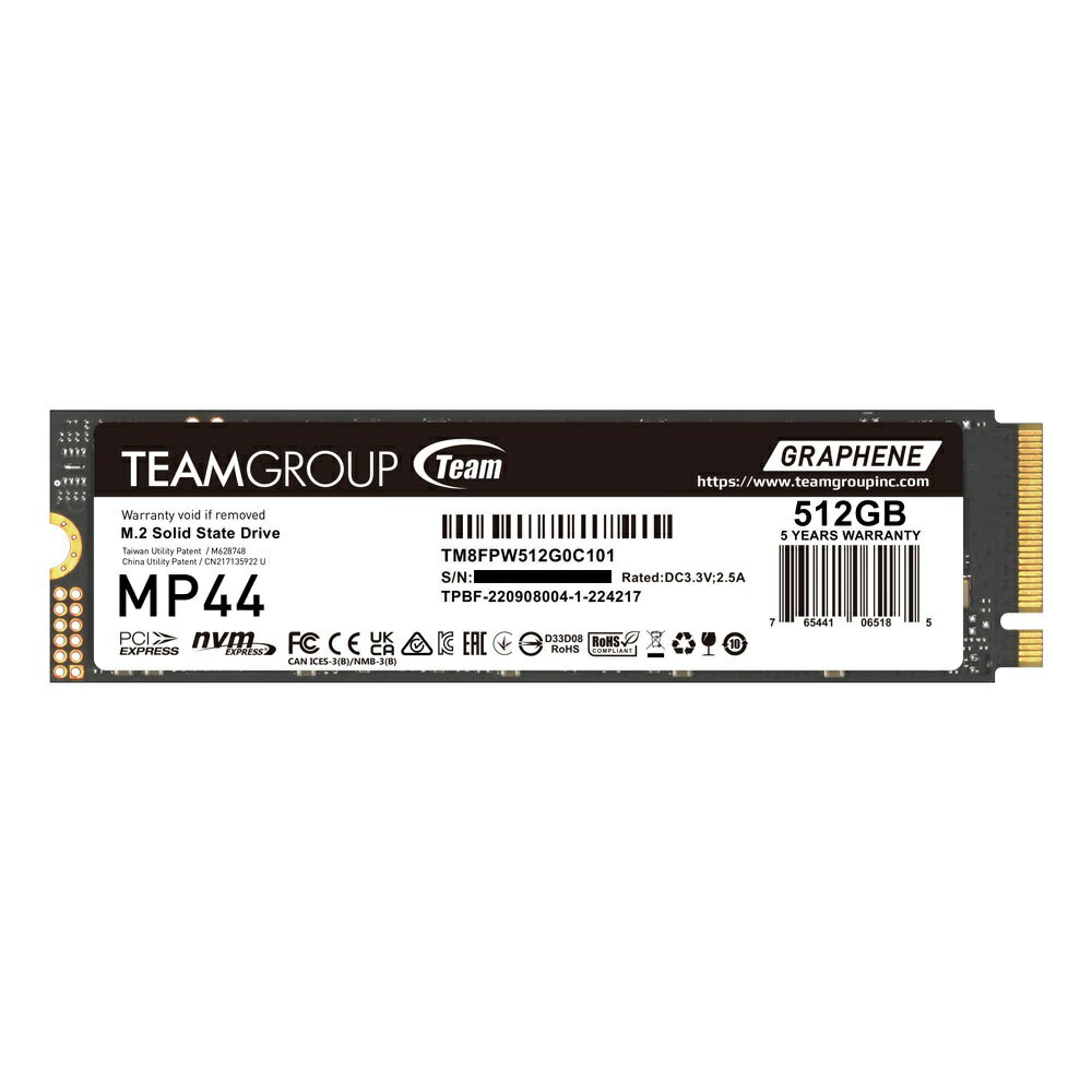  Team Group 内蔵 高速 SSD PCパーツ MP44 M.2 PCIe Gen4 x4 with NVMe 1.4 -M key 2280 512GB 読込 7300MB/s 書込 4500MB/s ( TM8FPW512G0C101 )