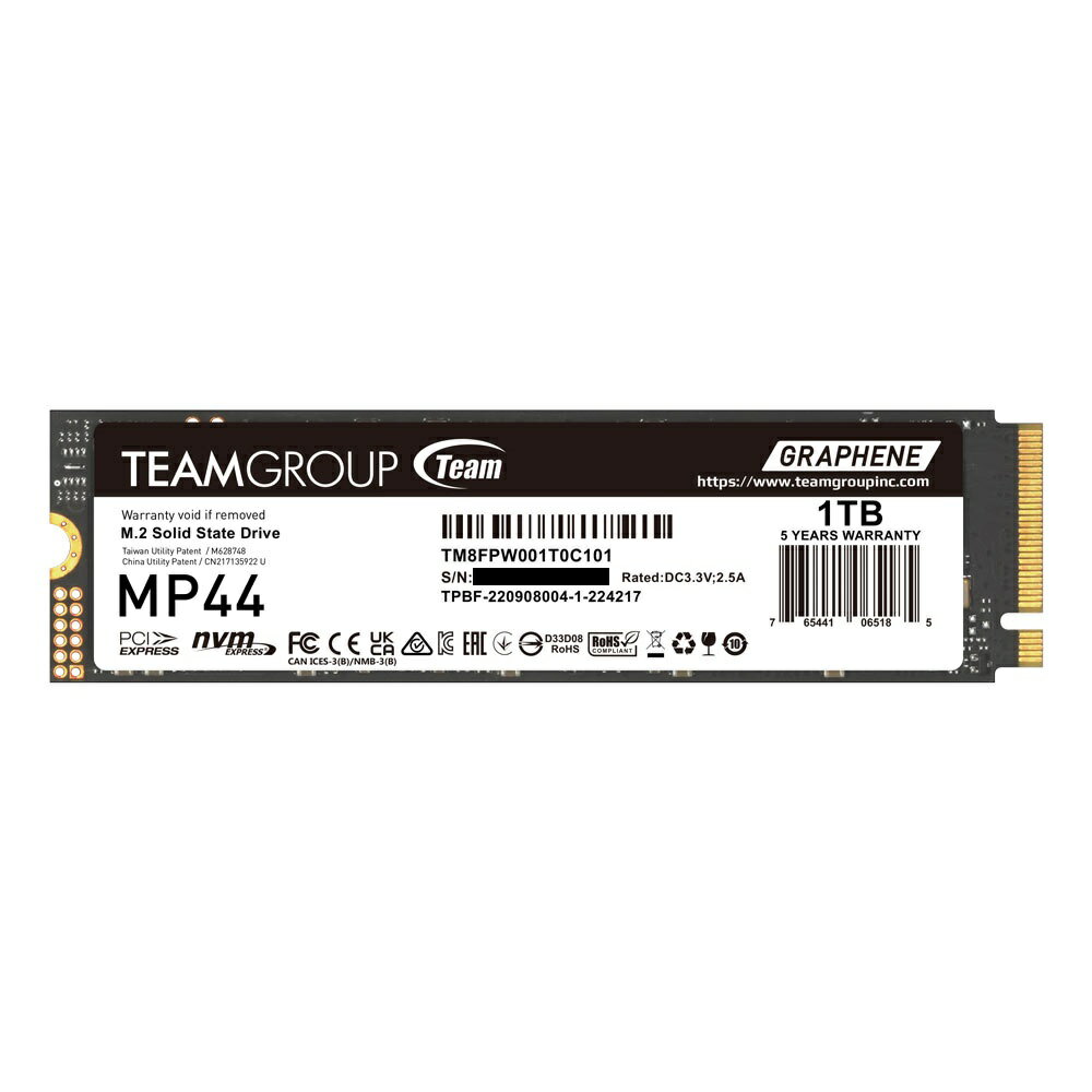 Team Group 内蔵 高速 SSD PCパーツ MP44 M.2 PCIe Gen4 x4 with NVMe 1.4 -M key 2280 1TB 読込 7400MB/s 書込 6500MB/s ( TM8FPW001T0C101 )