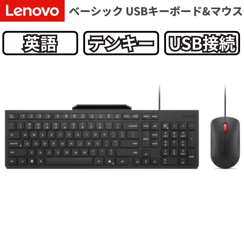 Lenovo ベーシック USBキーボード マウス セット 英語配列 有線 USB Type-A 104キー 撥水設計 2000DPI ..