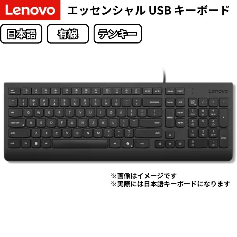Lenovo エッセンシャル USB キーボード 日本語 109キー Copilotキー搭載 有線 ブラック 4Y41R64654
