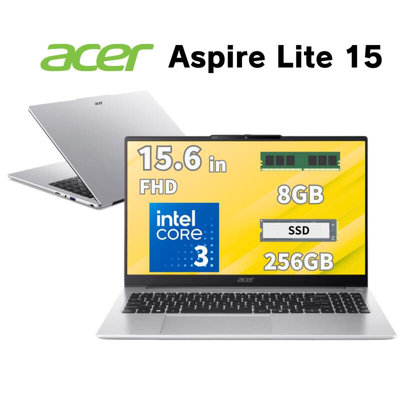 Acer 15.6-inch Laptop Aspire Lite 15 Full HD, Intel Core 3 N355 CPU, 8GB Memory, 256GB SSD, Windows 11 Home, Wi-Fi 6 Wireless LAN, Webcam, AL15-33P-F38U/SF [Manufacturer Certified Refurbished]
