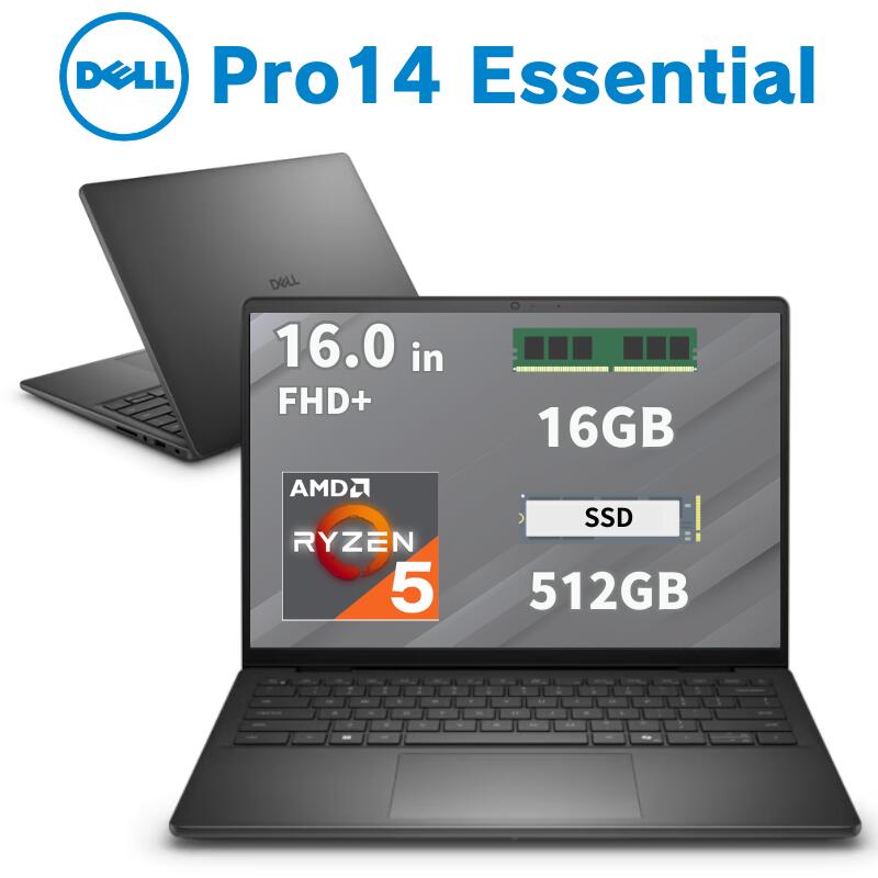 Dell 14型 ノートパソコン Dell Pro 14 essential CPU AMD Ryzen 5 220 メモリ 16GB SSD 512GB Windows 11 Pro webカメラ 無線LAN 搭載 頑丈 持ち運び デル ノートPC 新品 NBLA153-011N1
