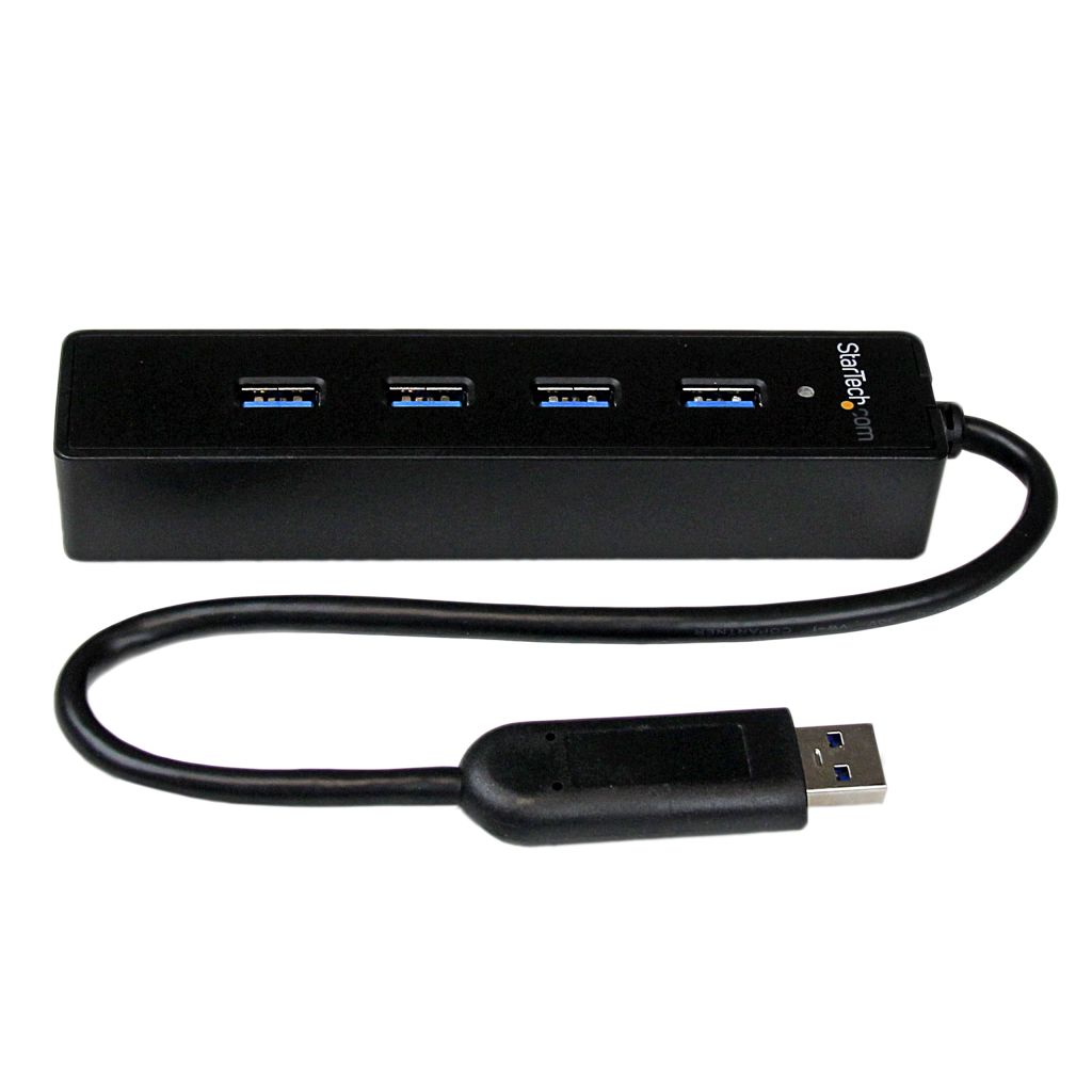 StarTech.com 4ポート SuperSpeed USB3.0ハブ ポータブルミニUSB Hub 1x USB 3.0 A (オス)-4x USB 3.0 A (メス) 接続ケーブル内蔵 ブラック ST4300PBU3