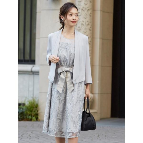 セレモニースーツ 結婚式 服装 親族 披露宴 謝恩会 顔合わせ 食事会 卒業式入学式 七五三 母 ママ 日本製 上品スーツ 総レース 30代 40代 50代 セットアップ対応 PLIQUA プリカ 3-2007S-2 グレー