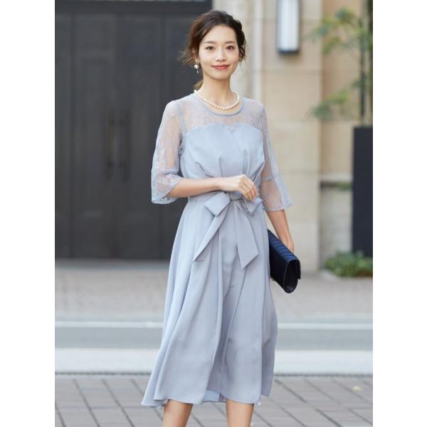 パーティードレス 結婚式 二次会 服装 親族 披露宴 謝恩会 卒業パーティー ゲストドレス レース ロングドレス ビスチェ 20代 30代 40代 おしゃれ PLIQUA プリカ 3-5111-1 ブルーグレー
