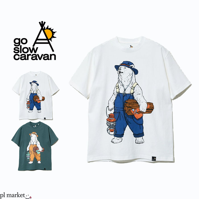 ゴースローキャラバン go slow caravan Tシャツ 半袖 トップス USA/C オーバーオール キャンパークマTEE クマ 熊 くま プリントT プリント メンズ レディース 男女兼用 USAコットン カジュアル アメカジ ミリタリー キャンプ アウトドア 391911