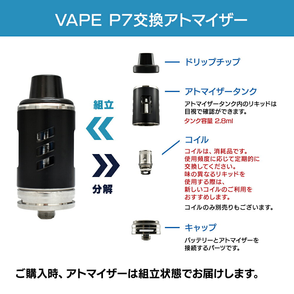 プルプラのプルプラ 電子タバコ P7 アトマイザー 2.8ml 視覚化タンク 純正 交換用アトマイザー｜アングル2