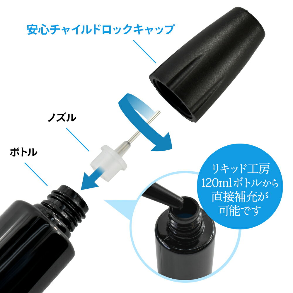 プルプラのユニコーンボトル ドロッパーボトル 空ボトル 10ml 5本セット ブラック 自作 リキッド 調合 保存 持ち歩きに便利 極細ノズル シール5枚付き VAPE｜アングル3
