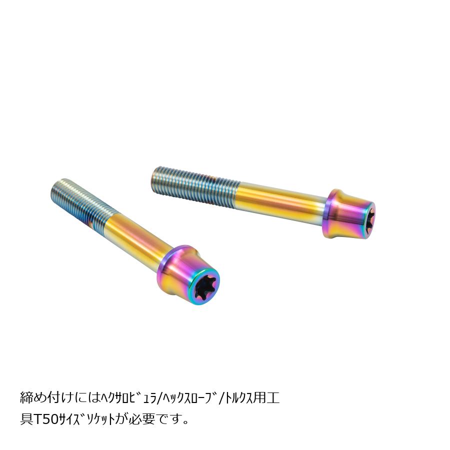 メーカー名：プロトブレンボメーカー品番：CMBT-065Tブレンボキャリパーのマウントボルト座面に対応するサイズにて設計したステンレス削り出しキャリパーマウントボルト。トルク伝達効率が高く、ねじ穴が変形しにくいヘクサロビュラ形状を採用。カラーリングはポリッシュ・ブラック・チタン色の3色をラインナップ。販売備考：締め付けにはヘクサロビュラ/ヘックスローブ/トルクス用工具T50サイズソケットが必要です。ボルト座面サイズ&phi;17.0。ブレンボラジアルマウントキャリパーに対応するサイズです。タイプ：テーパーキャップ色[カラー]：チタン色サイズ：ボルト座面サイズ：φ17.0材質[素材]：ステンレス仕上げ(表面処理)：PVDコーティング内容量[数量]：2本入りネジサイズ：M10ネジピッチ：P1.25キット内容：マウントボルト2本対応キャリパー：ブレンボ ラジアルキャリパー 108mmピッチ　GP4-RB　レーシングラジアルCNC4P　GP4-RX　484caferacer　GP4-RS　M-4形状：ヘクサロビュラ T50型番：CMBT-065使用上の注意：締め付けにはヘクサロビュラ/ヘックスローブ/トルクス用工具T50サイズソケットが必要です。関連商品：品番：220.B010.10，220.B473.20，220.B473.40，220.C783.10，220.A397.50，220.A397.10，120.C783.20，120.A397.60，XA6.95.10，XA6.95.11長さ：65