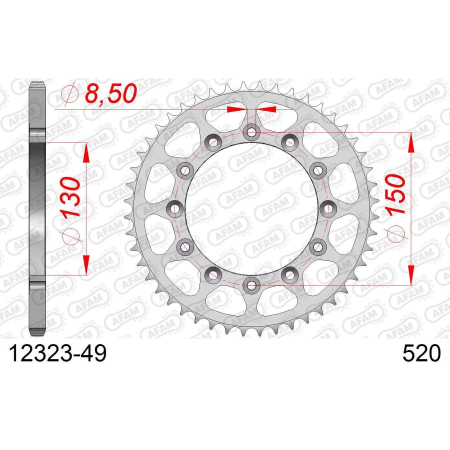 アファム Rスチールスプロケット 520-49 WR250F 07-18/R/X 08-18/YZ250/F 99-21/YZ450F 03-21 12323-49