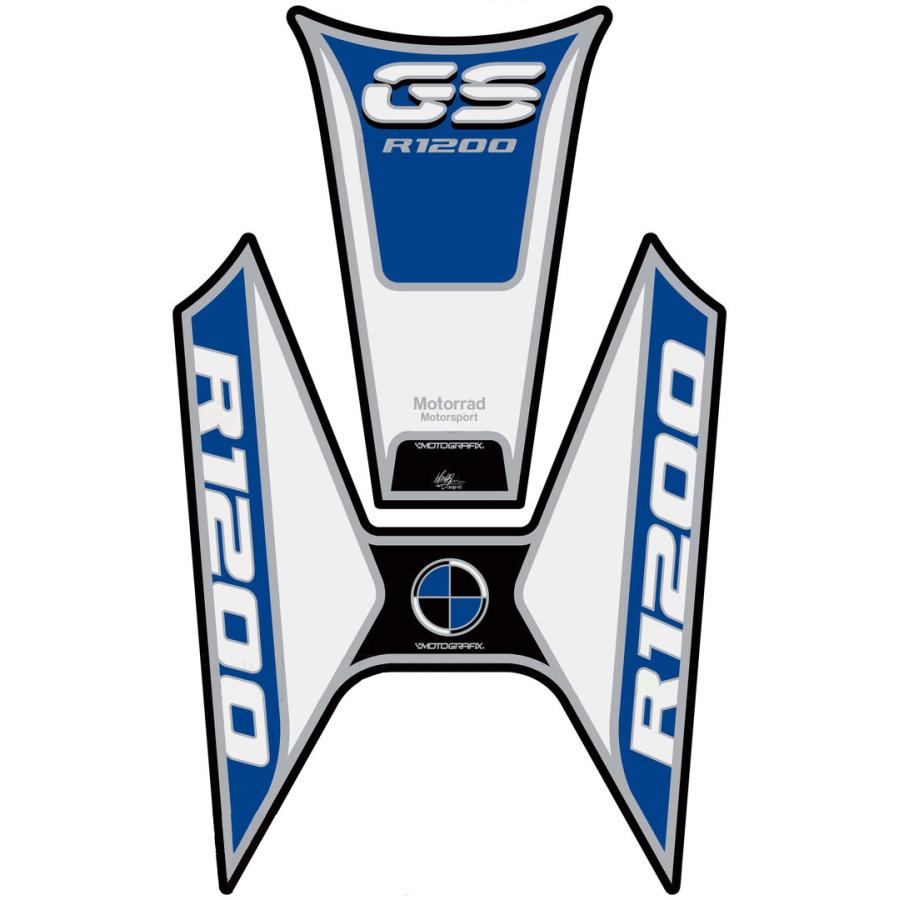モトグラフィックス タンクパッド ホワイト/ブラック/ブルー R1200GS LC MT-TB035WKB