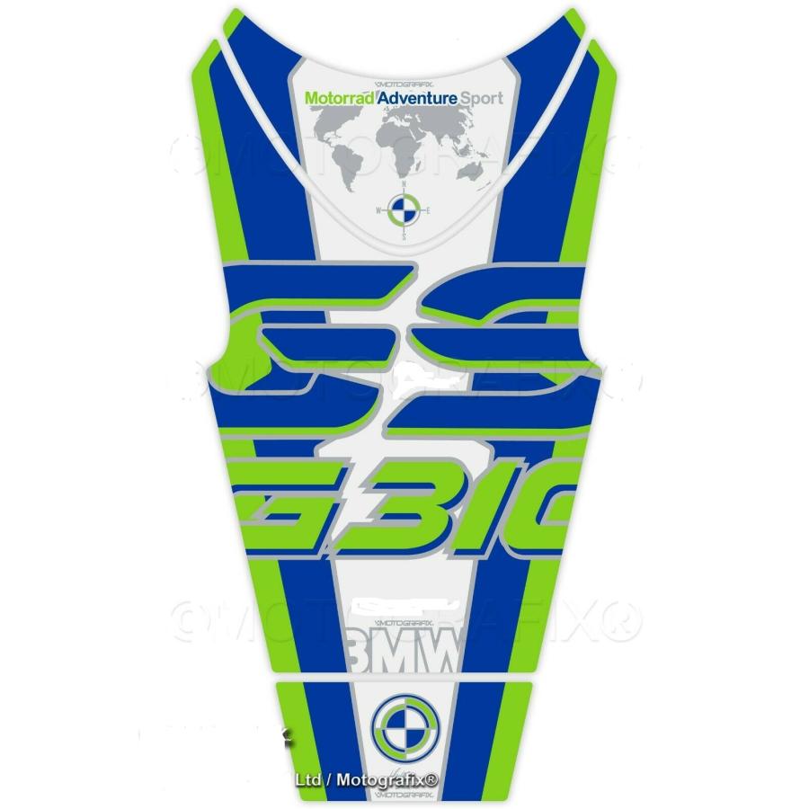 モトグラフィックス タンクパッド ホワイト/ブルー/グリーン BMW G310GS MT-TB046BG