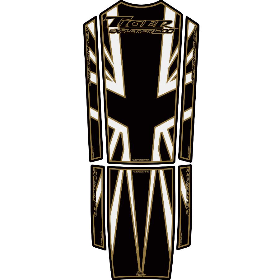モトグラフィックス タンクパッド ブラック/ホワイト/ゴールド TIGER EXPLORER1200 MT-TT019AMJ