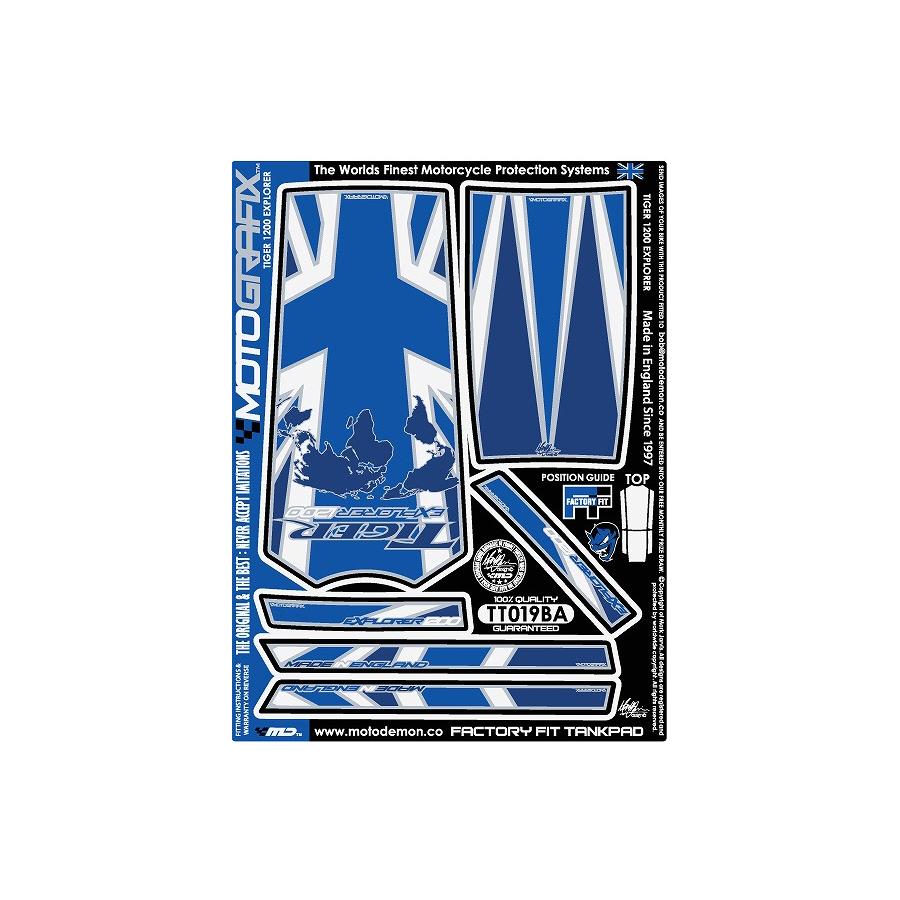 モトグラフィックス タンクパッド ブルー/ホワイト TIGER EXPLORER1200 MT-TT019BA