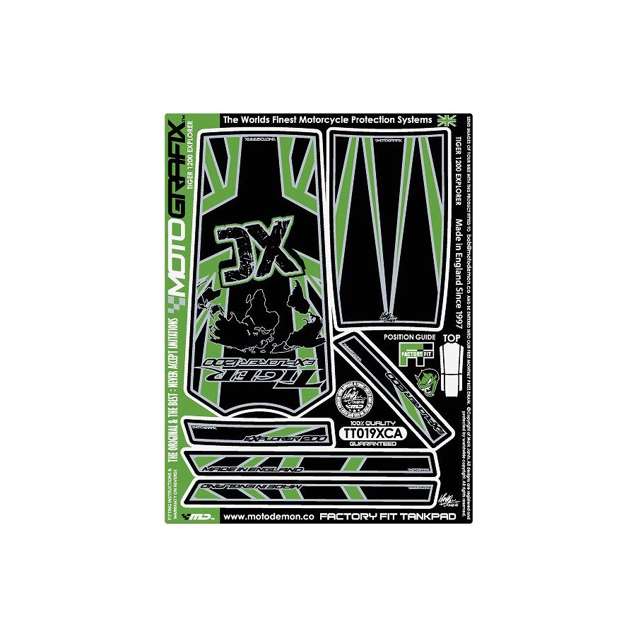モトグラフィックス タンクパッド ブラック/グリーン TIGER EXPLORER1200 MT-TT019XCA
