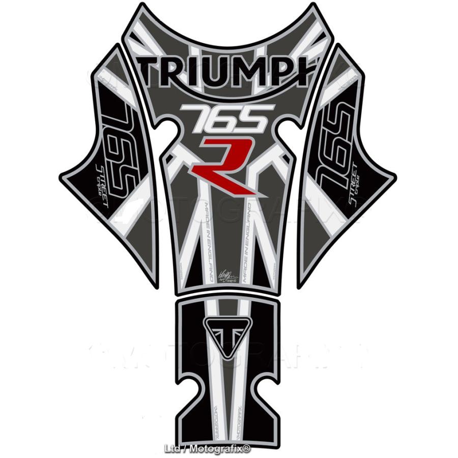 モトグラフィックス タンクパッド グレー/ホワイト/ブラック TRIUMPH STREET TRIPLE 765R MT-TT035EW