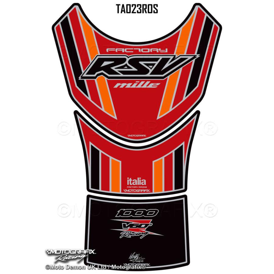 モトグラフィックス タンクパッド レッド/ブラック/オレンジ APRILIA RSV1000 Mille 99-03 MT-TA023ROS