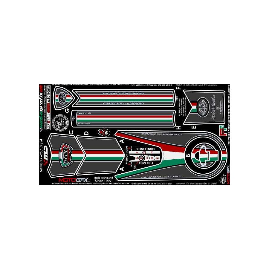 モトグラフィックス ボディパッド タンク/フロントフェンダー MONSTER 695S2/S4 MT-DTF001S