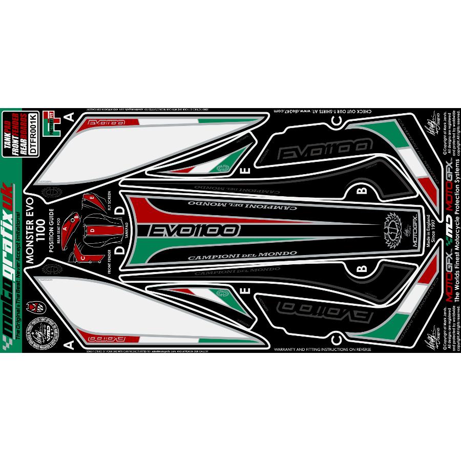 モトグラフィックス ボディパッド タンク/フロント/リア MONSTER1100 EVO MT-DTFR001K