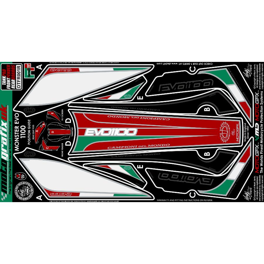 モトグラフィックス ボディパッド タンク/フロント/リア MONSTER1100 EVO MT-DTFR001R