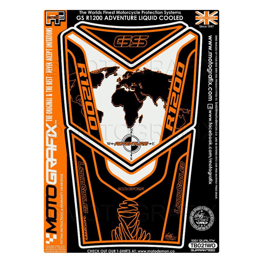 モトグラフィックス タンクパッド ホワイト/オレンジ R1200GS Adventure MT-TB021WO