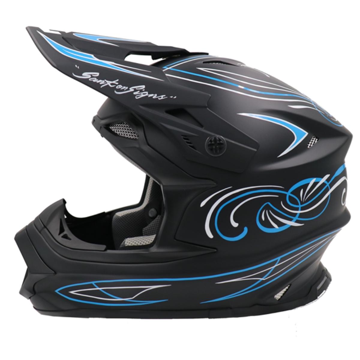 安全帽 - ZEALOT (ジーロット) マッドジャンパー2 SOLID マットブラック Pinstripe Curly ブルー/ホワイト #L MJ0024-L