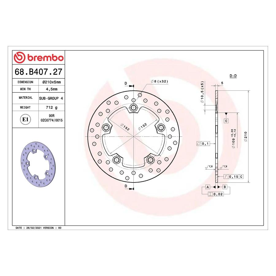 brembo (ブレンボ) セリエオロ セリエオロ ブレーキディスク リジット 68B40727