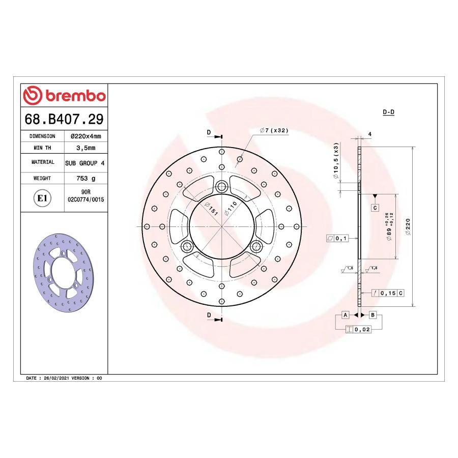 brembo (ブレンボ) セリエオロ セリエオロ ブレーキディスク リジット 68B40729