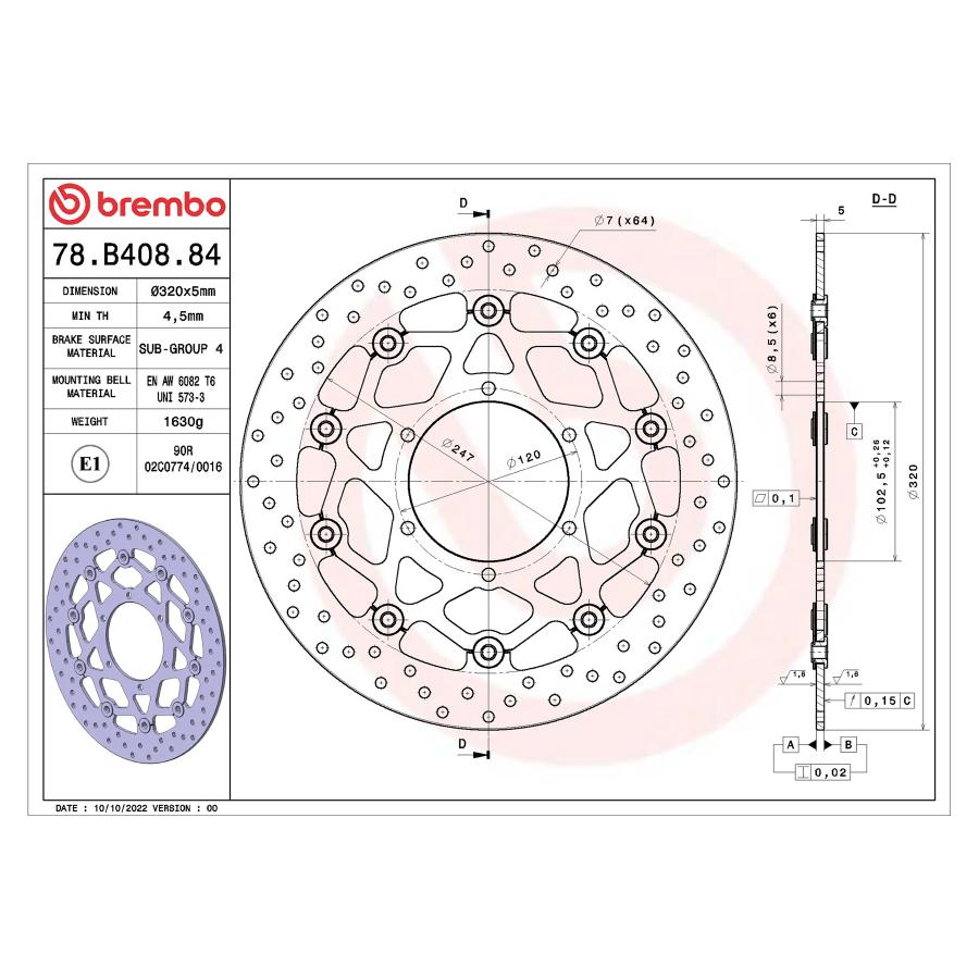 brembo (ブレンボ) セリエオロ セリエオロ ブレーキディスク セミフローティング 78B40884 2