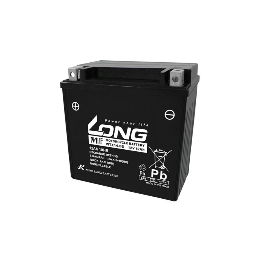 ロングバッテリー バッテリー 12V/12Ah 液注入済 互換 YTX14-BS/FTX14-BS/FTZ14-BS WTX14-BS