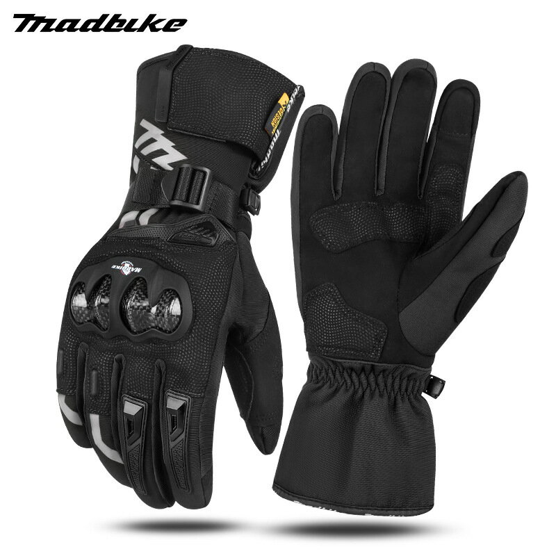 冬用防寒防水バイクグローブ スマホ対応 カーボンプロテクター ブラック 防風 ウォーマー 二重構造 手袋 レーシング　耐衝撃 オートバイグローブ 男女兼用