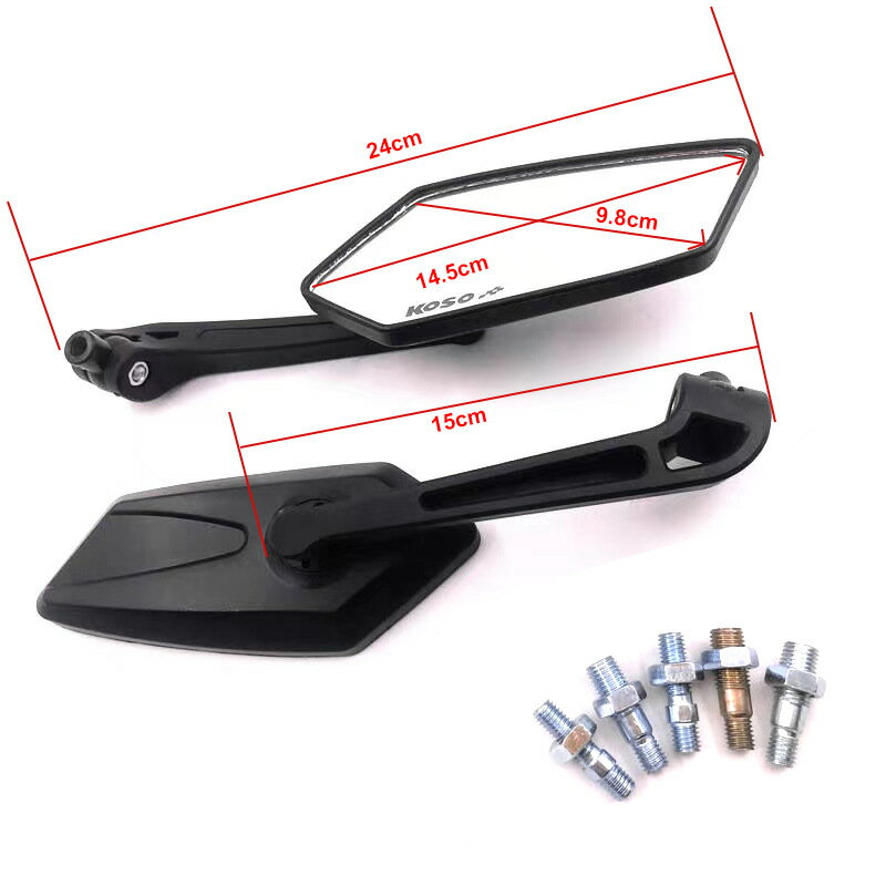 KOSO　汎用バイクミラー　スモールミラー　左右セット　変換ミラーアダプター付属　8mm 10mm 逆ねじ対応　車検対応