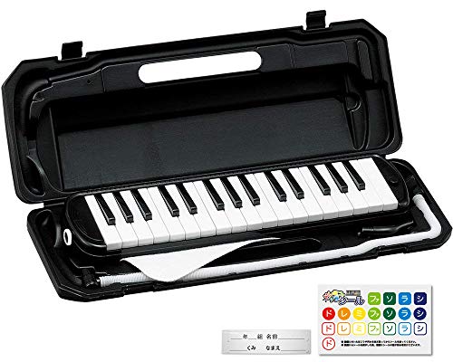 KC キョーリツ 鍵盤ハーモニカ メロディピアノ 32鍵 ブラック P3001-32K/BK (ドレミ表記シール・クロス・お名前シール付き)