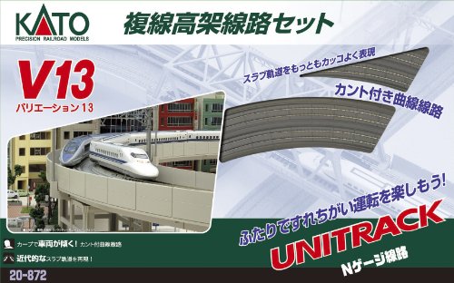 ・ 20-872・ふたりですれちがい運転を楽しもう 新幹線が似合う複線エンドレスの高架鉄道。・スラブ軌道のカント付き複線高架線路のプラン。世界初のカーブで車両がリアルに傾く「カント」付きユニトラックです。新幹線や近郊路線の高架部でよく見られ...