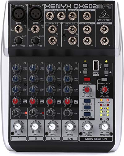 Behringer アナログミキサー 6チャンネル 1ノブコンプ/リバーブ・ディレイエフェクト/MP3プレイヤー搭載 XENYX QX6 送料無料