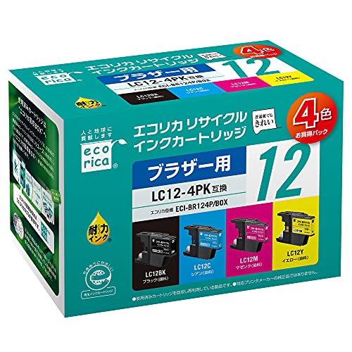 エコリカ ブラザー LC12-4PK対応リサイクルインク 4色パック ECI-BR124P/BOX 残量表示対応 送料無料