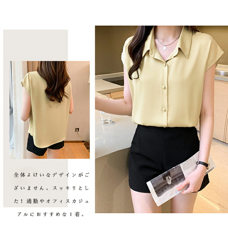襟付き シャツ レディース 通勤 フレンチスリーブ ブラウス 夏 清涼感 シフォン さらてろ フレンチスリーブシャツ スタイルアップ 着痩せ オフィスシャツ OL 着回し 襟付きシャツ トップス ワイシャツ 折り襟 シフォンシャツ 夏シャツ コーデ 上品 品質