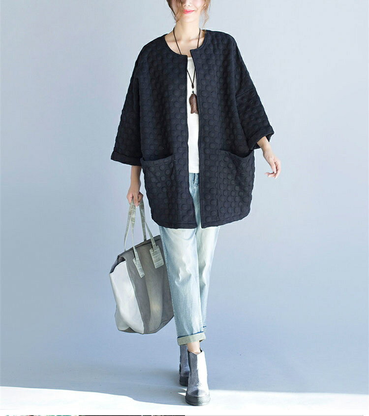 コート アウター レディース 大きいサイズ 秋 冬 キルティングコート ミドル丈 前開き ノーカラーコート ポケット キルティング ジャケット 丸首 クルーネック シンプル 大人 おしゃれ ゆったり カジュアル 体型カバー コクーン ミディアム丈 無地 防寒 あったか 羽織り