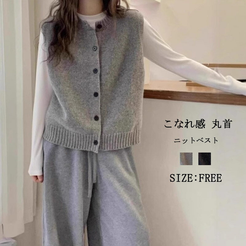 樂天商城 - ニットベスト レディース 前開き ベスト 丸首 秋 冬 ジレ ノースリーブ ニット トップス 重ね着 レイヤード クルーネック セーター 柔らか 肌触りが良い きれいめ ニットセーター ラウンドネック シンプル カジュアル 上品 おしゃれ レトロ こなれ感