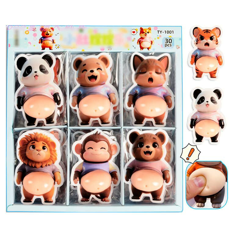 おなかシール ぷにぷにシール ライオン スクイーズシール もちもち 30点セット ご褒美シール 3Dお腹 立体シール ぷくぷく キャラクター 動物 パンダ 犬 猿 マシュマロシール くま 30点セット ストレス解消 おもちゃ 子供 大人 plugin-10063196 プラグイン 楽天市場店 サンプル画像2