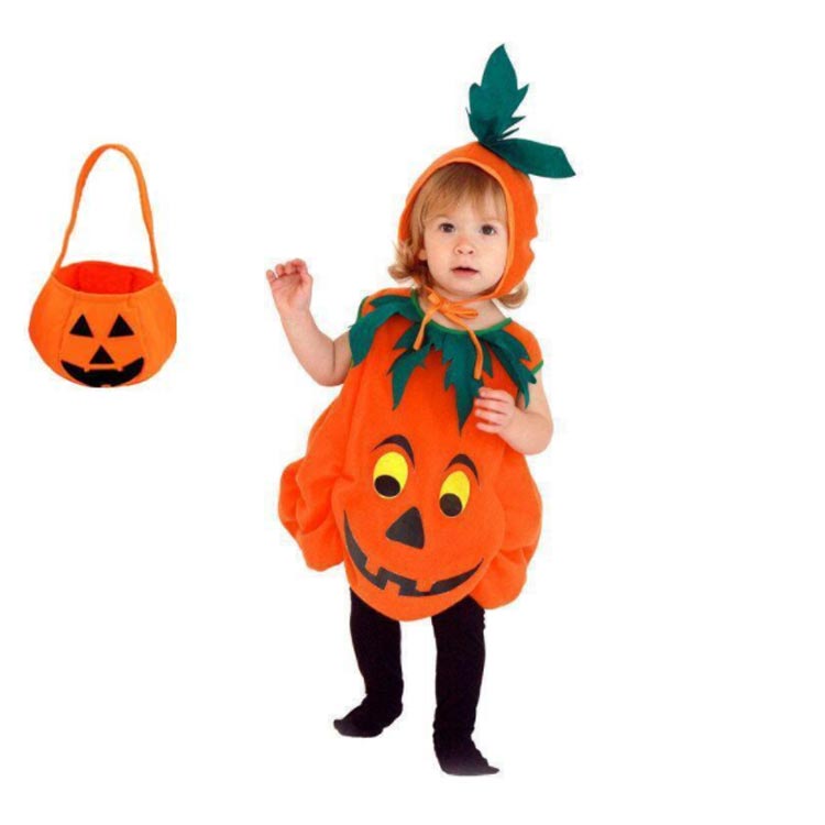 ハロウィンコスプレ 衣装 3点セット 子供仮装 かぼちゃ パンプキン スモック 可愛...