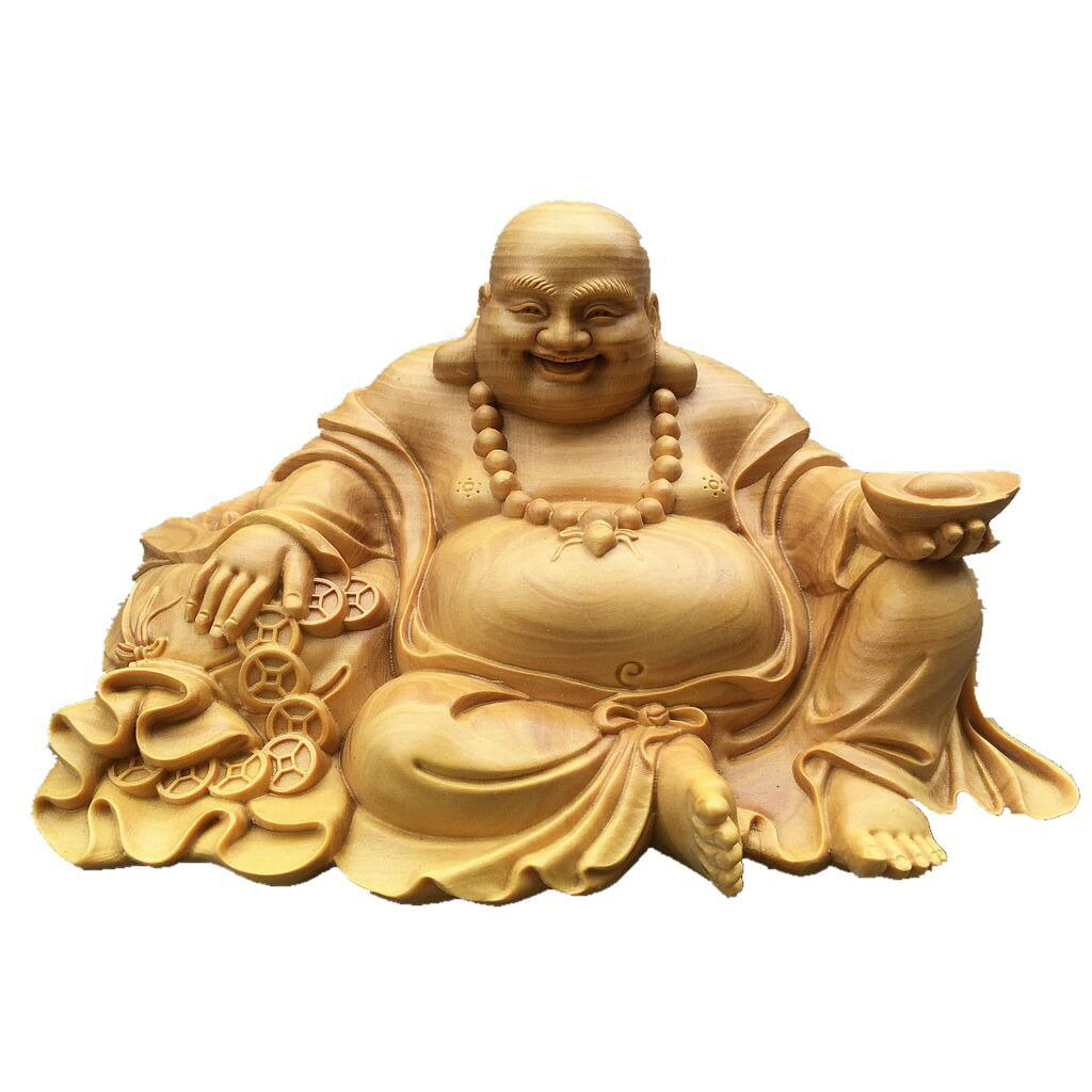 布袋様 置物 木製 崖柏木 彫刻 仏像 弥勒仏 七福神 開運 招財 幸運 金運祈願 縁起...
