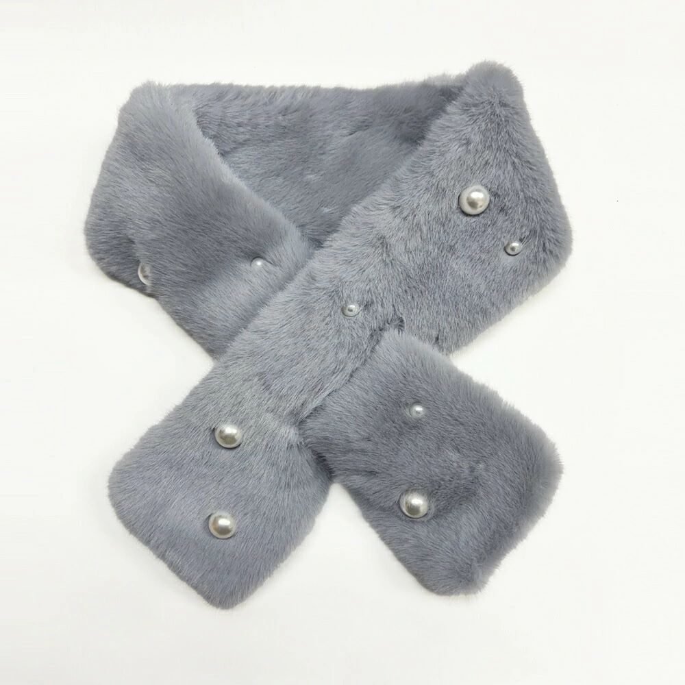 マフラー ティペット フェイクファー レディース 韓国 パール付ティペット シンプル フェミニン 巻き物 通勤通学 オフィス おやれ あったか 可愛い 上品