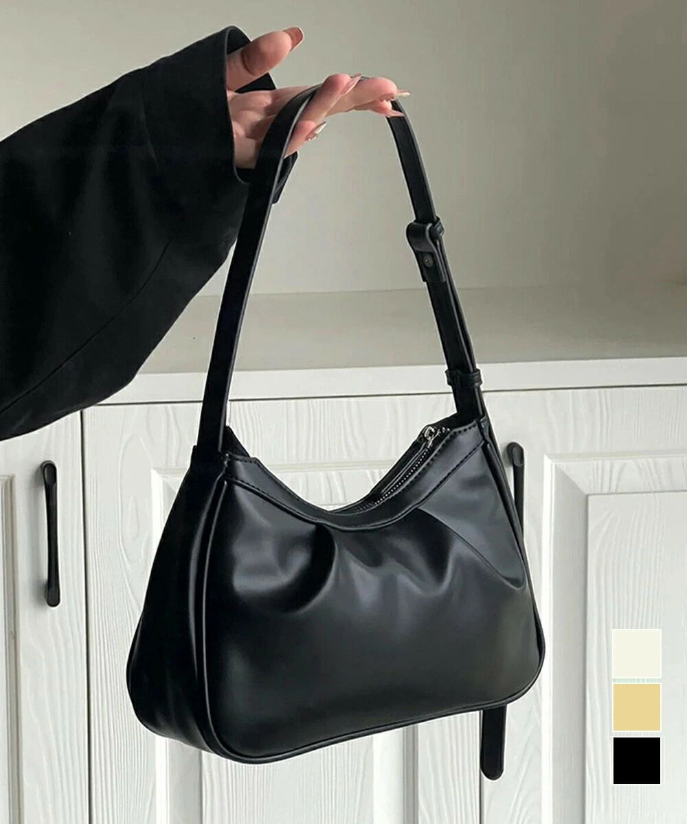 ハンドバッグ レディース 肩掛け 韓国風 手提げバッグ 無地カバン リンクル PUレザー ファスナー付き お洒落 大人 シンプル 通勤