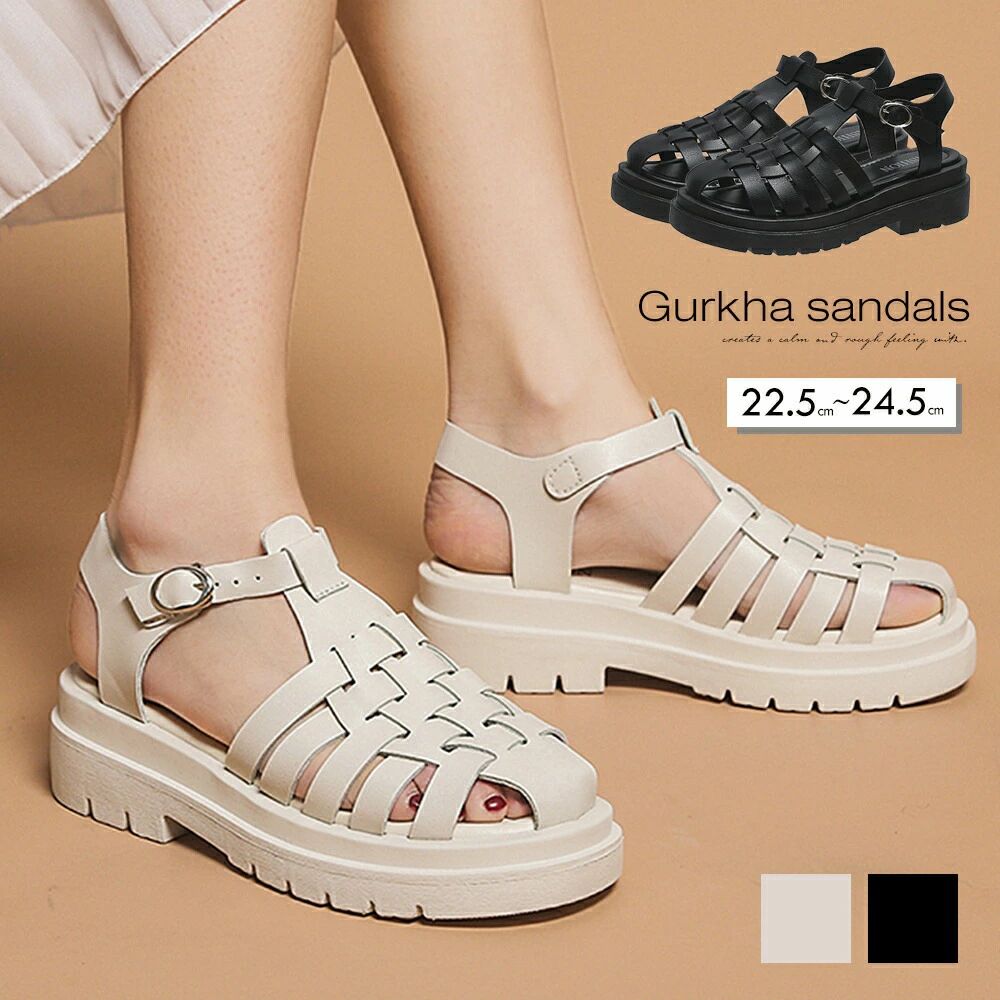 グルカサンダル レディース 春夏 ビーチサンダル 靴 ラウンドトゥ 厚底ソール ボリューム 編み込み 美脚 快適 疲れにくい 歩きやすい ..