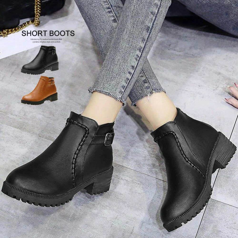 ショートブーツ レディース 裏起毛ブーツ レトロ PUレザー バックルブーツ 履きやすい シューズ カジュアル バックジップブーツ 歩きやすい 通勤秋冬靴おしゃれ