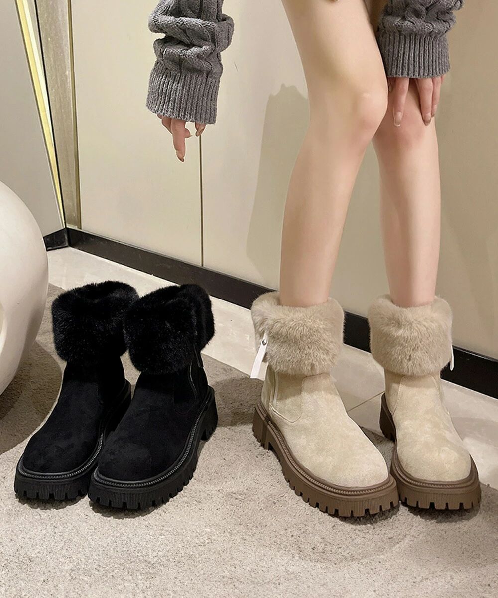 ショートブーツ 厚底ブーツ 裏起毛 美脚 レディース ファーブーツ ストームブーツ 新作 歩きやすい 通勤通学 疲れない カジュアル靴 秋冬 コンフォートブーツ